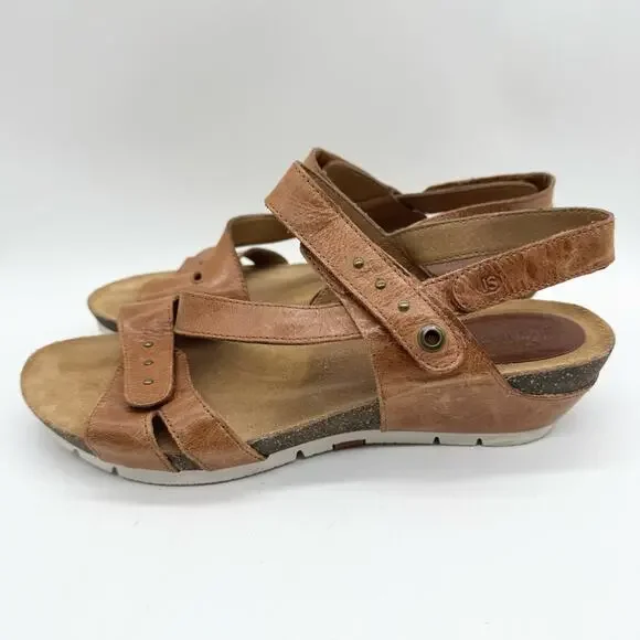 Josef Seibel Hailey 33 Strappy Hook & Loop Leather Wedge Sandals Carmel Brown 40 - Picture 7 of 12